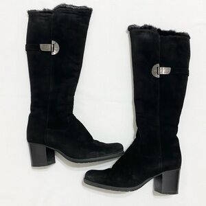 Baldinini Black Suede Leather & Fur Tall Boots